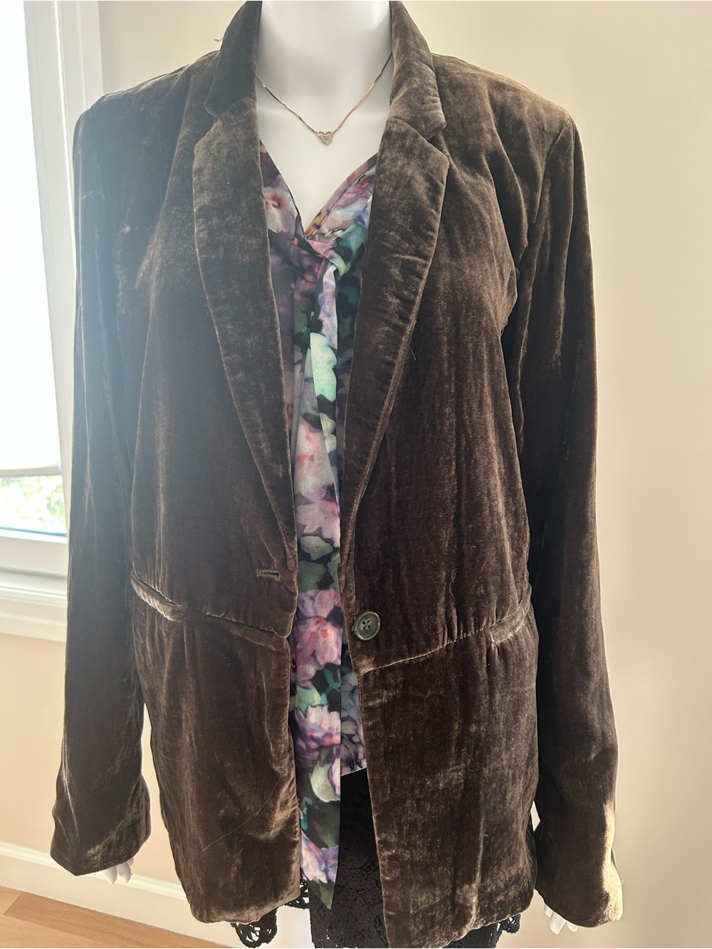 Anthropologie Brown Velvet Single-Button Blazer